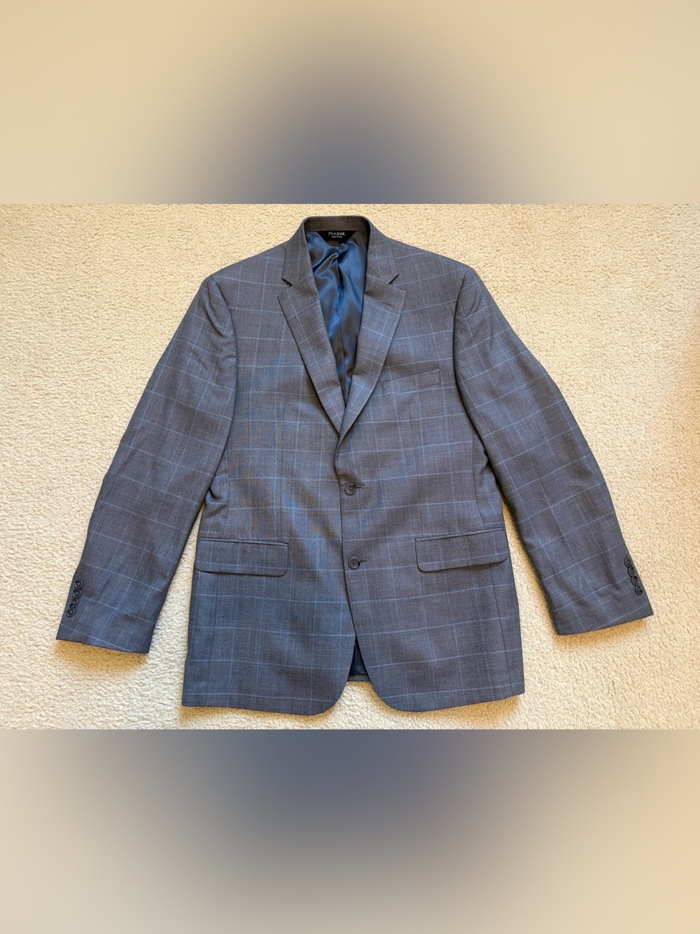 Jos A Bank Signature Collection blue gray plaid silk wool suit blazer, sz 42L